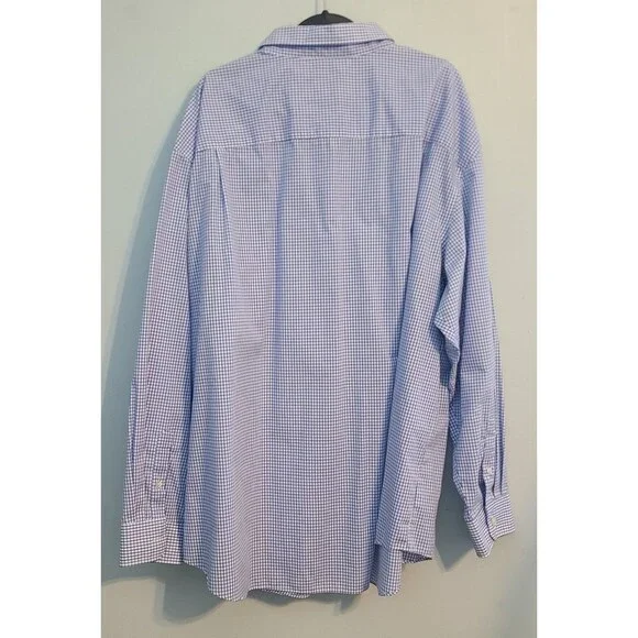 Van Heusen Mens 3XL 20-20 1/2 Traveler Button Up Shirt Blue Micro Gingham Check - Picture 2 of 11
